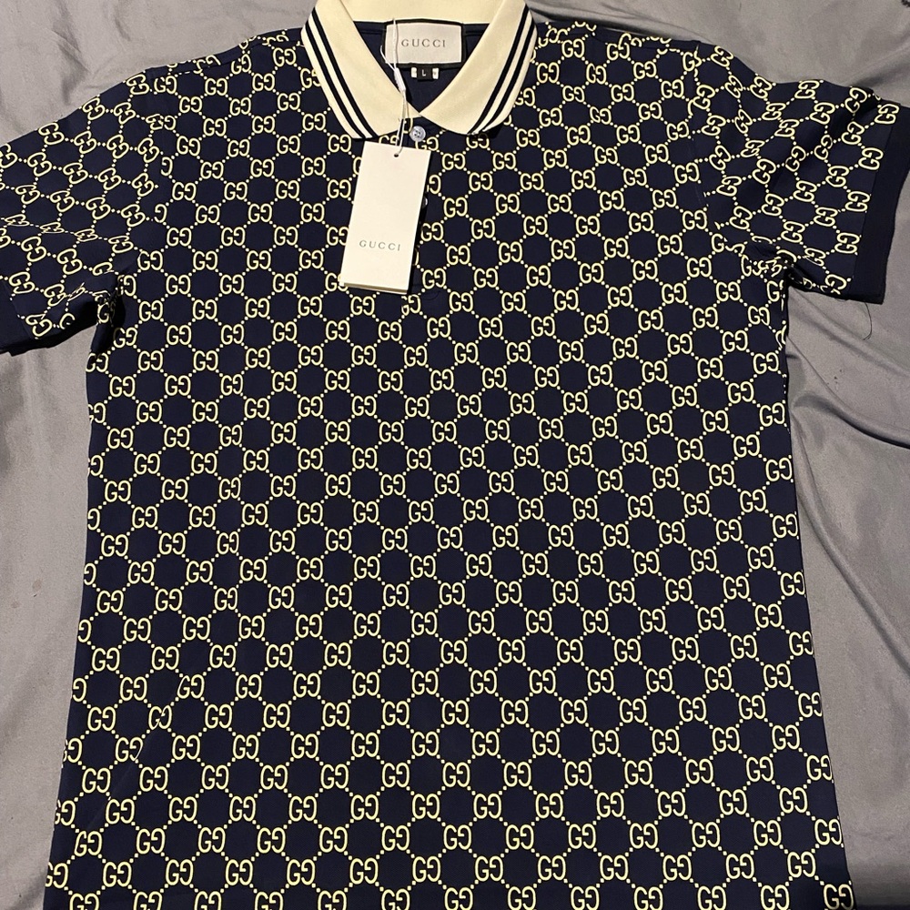 Gucci Polo Shirt Cream and Black with Iconic GG Pattern